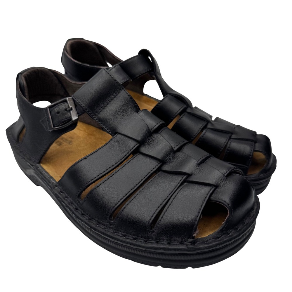 Naot Mens Black Leather Fisherman Sandals Size 43 Buckle Strap comfort 10-10.5US